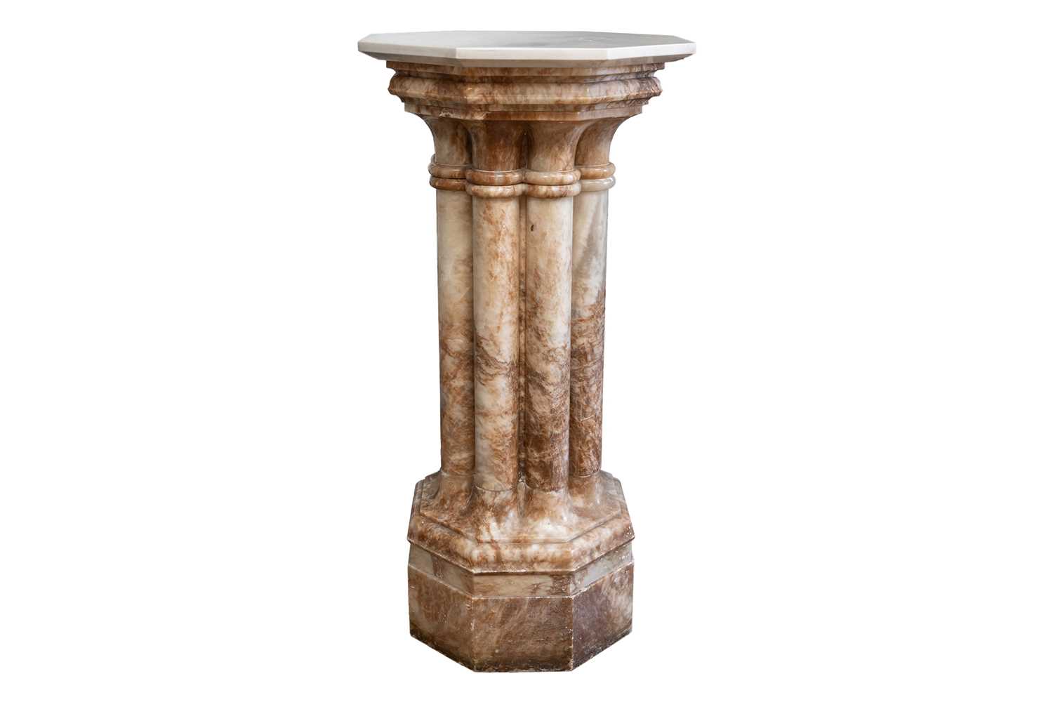 Lot 208 - A variegated pink marble column, with a white...