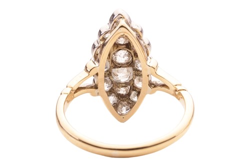 Lot 59 - A diamond cluster ring of navette shape, the...