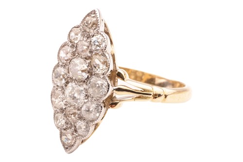 Lot 59 - A diamond cluster ring of navette shape, the...