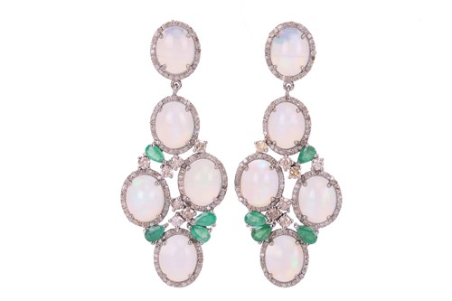 Lot 127 - A pair of gem-set chandelier drop earrings,...