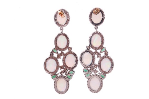 Lot 127 - A pair of gem-set chandelier drop earrings,...