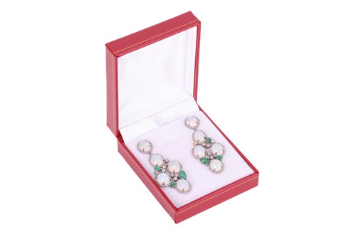 Lot 127 - A pair of gem-set chandelier drop earrings,...