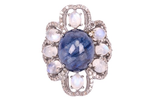 Lot A glass-filled sapphire, moonstone and diamond...