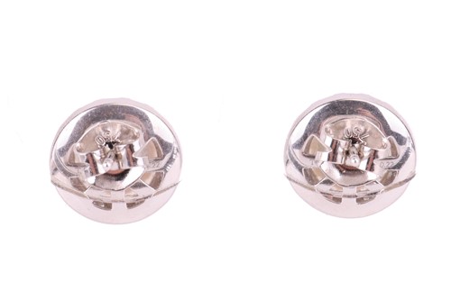 Lot 92 - A pair of pearl and diamond halo earrings by...
