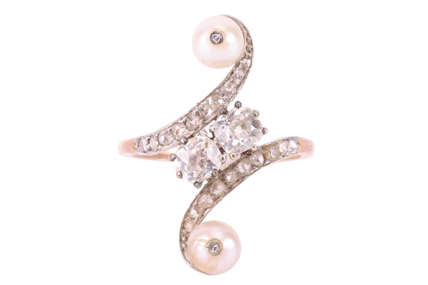 Lot 144 - An Edwardian pearl and diamond crossover ring,...