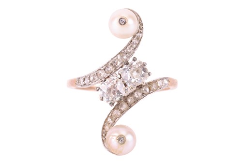 Lot An Edwardian pearl and diamond crossover ring,...