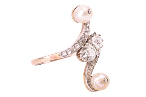 Lot 144 - An Edwardian pearl and diamond crossover ring,...