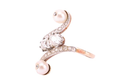 Lot 144 - An Edwardian pearl and diamond crossover ring,...