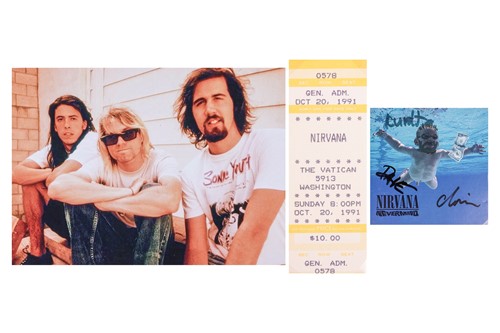 Lot 24 - Nirvana: a band-signed 'Nevermind' CD insert,...