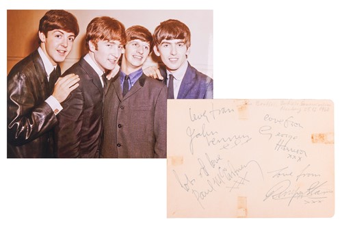 Lot 9 - The Beatles: a card signed by John Lennon,...