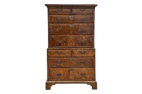 Lot A George I walnut chest on chest, the upper...