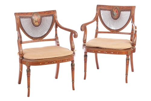 Lot A pair of Regency-style painted satinwood open...