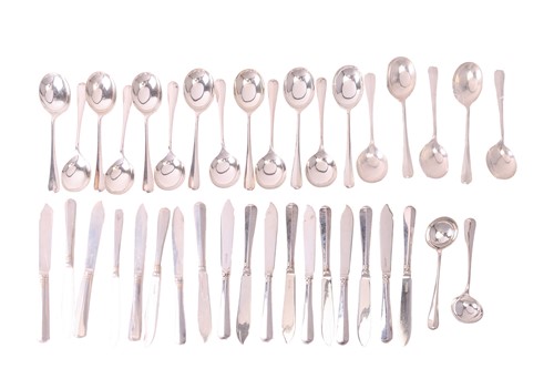 Lot 221 - A silver canteen of rattail pattern flatware...