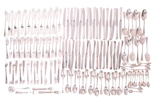Lot 221 - A silver canteen of rattail pattern flatware...
