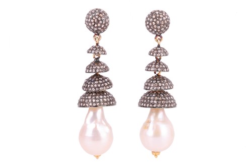 Lot A pair of pearl drop chandelier earrings, each...