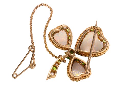 Lot 5 - A late Victorian shamrock brooch set with opal,...