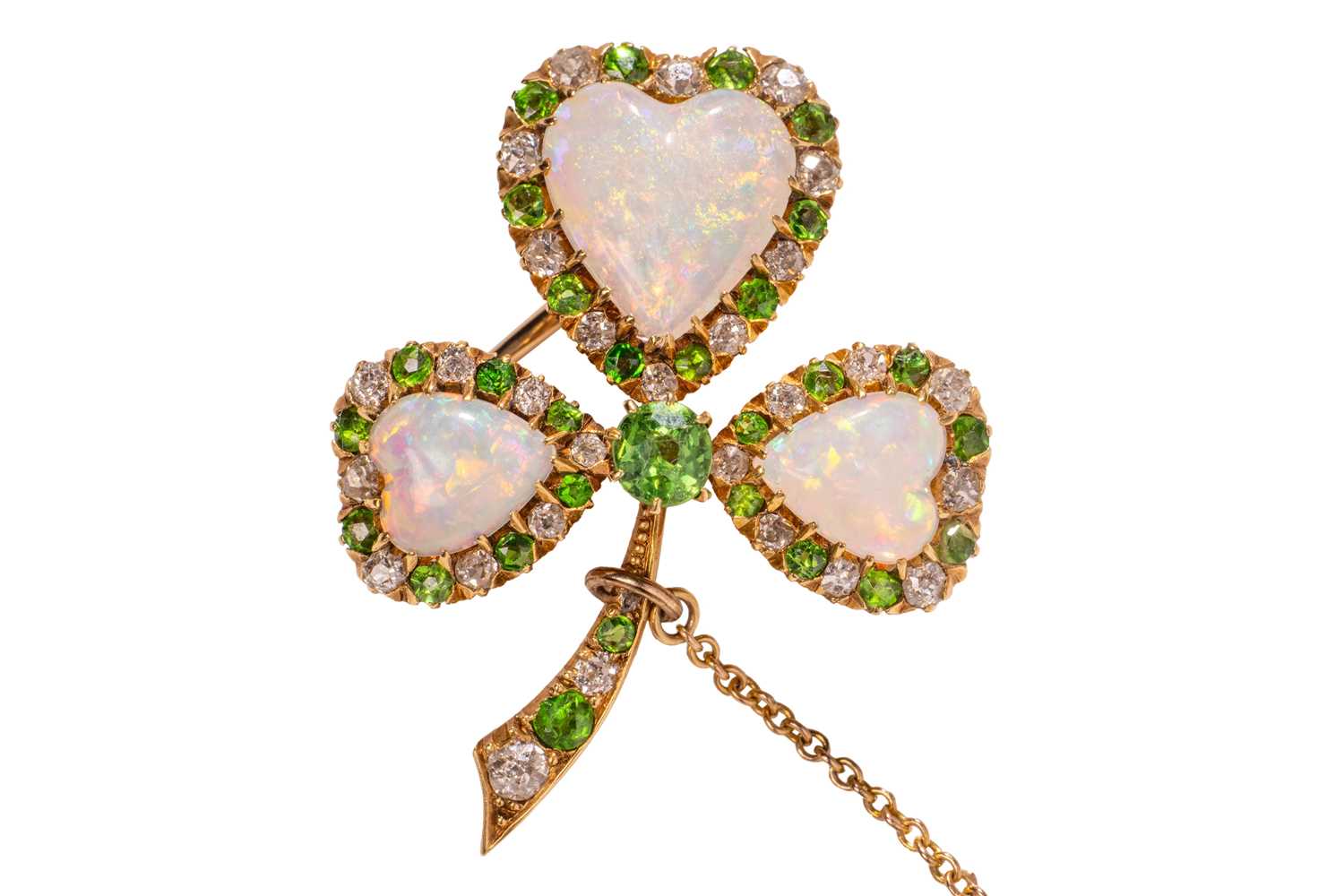 Lot 5 - A late Victorian shamrock brooch set with opal,...