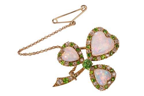 Lot 5 - A late Victorian shamrock brooch set with opal,...