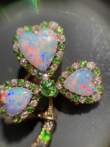 Lot 5 - A late Victorian shamrock brooch set with opal,...