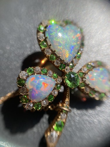 Lot 5 - A late Victorian shamrock brooch set with opal,...