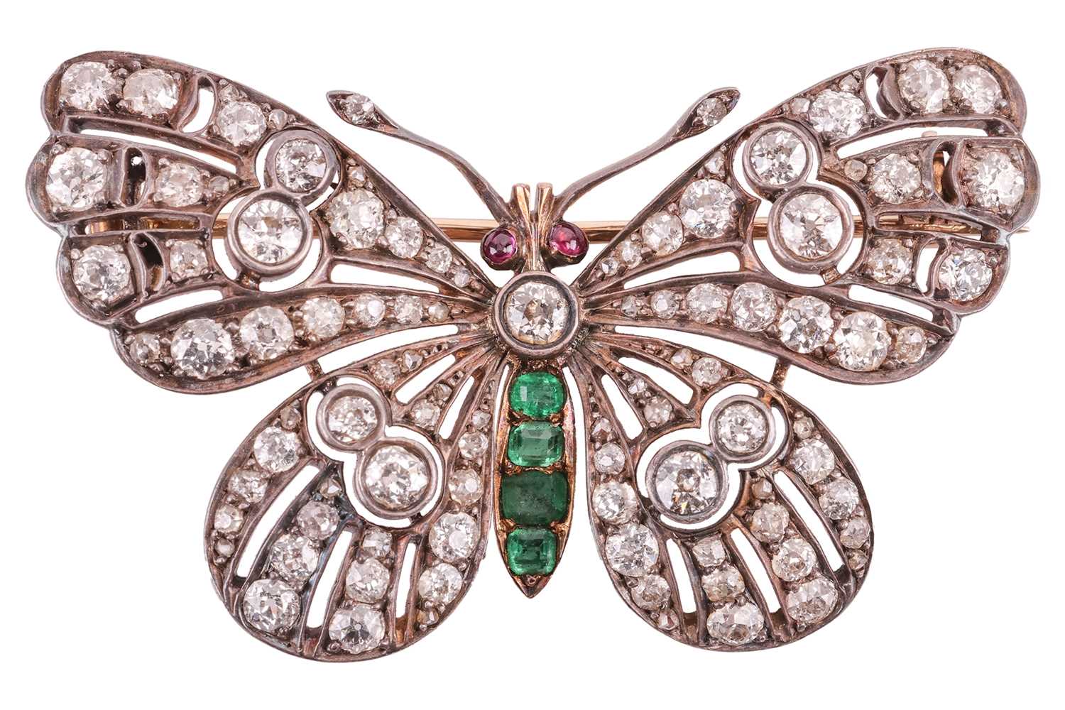 Lot 14 - A Victorian gem-set butterfly brooch, the...