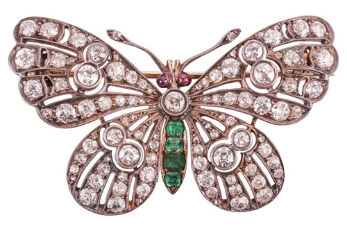 Lot A Victorian gem-set butterfly brooch, the...