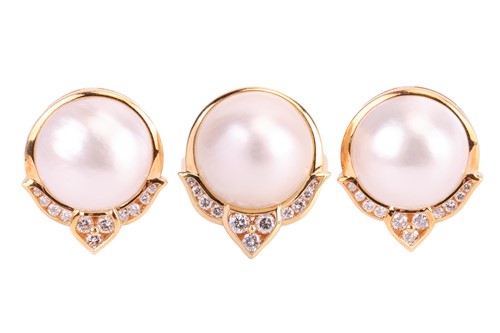 Lot A mabé pearl and diamond clip-on earrings and...