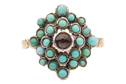 Lot A turquoise panel ring, the square head...