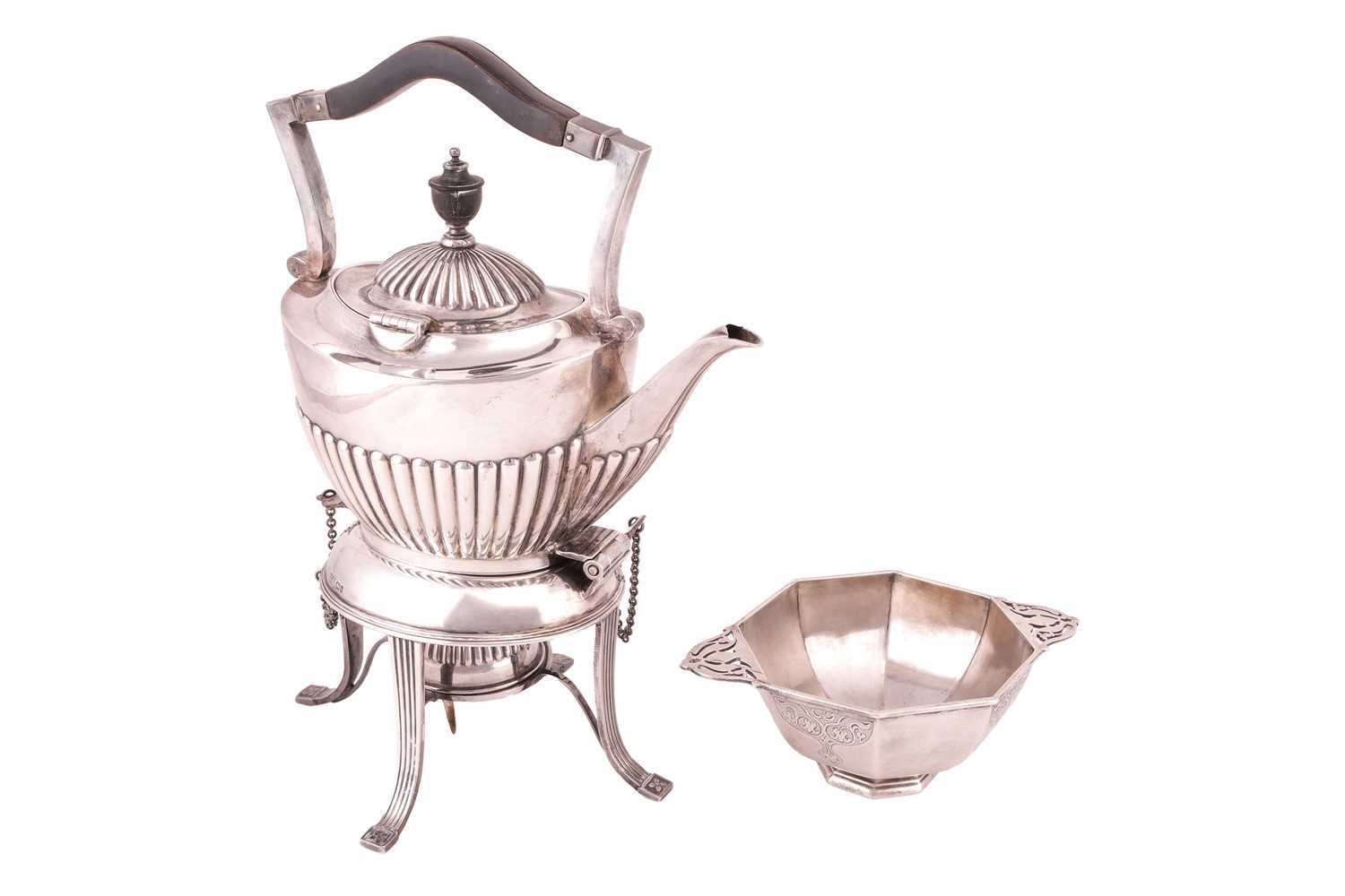 Lot 106 - A silver kettle on stand by Roberts & Briggs,...