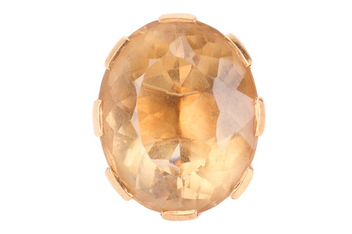 Lot A large citrine cocktail ring in 18ct yellow...