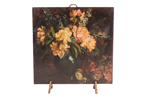 Lot 126 - An Edwardian wooden fire screen, painted with...