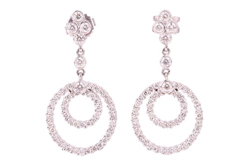 Lot 28 - A pair of diamond-set drop earrings, of...