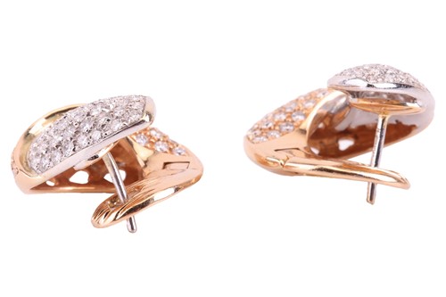 Lot 2 - A pair of diamond-set earrings, of curvilinear...