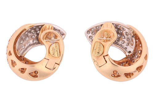Lot 2 - A pair of diamond-set earrings, of curvilinear...