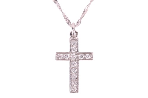 Lot 35 - A diamond-set cross pendant on chain, pavé set...