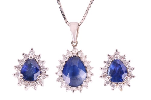 Lot 4 - A sapphire and diamond cluster pendant and...