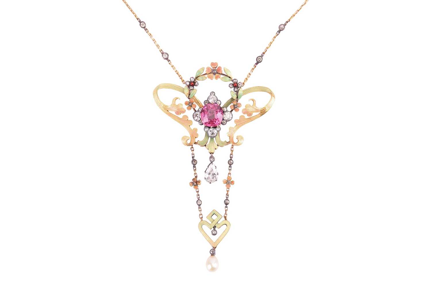 Lot 99 - An Art Nouveau gem-set floral lavaliere...