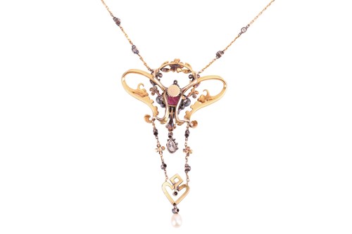 Lot 99 - An Art Nouveau gem-set floral lavaliere...