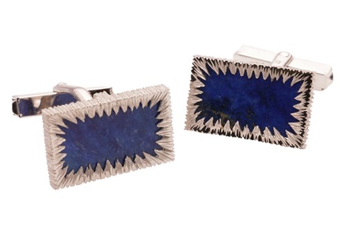 Lot 120 - A pair of lapis lazuli cufflinks, each...