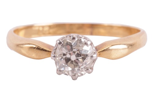 Lot 107 - A diamond solitaire ring, claw-set with an old-...