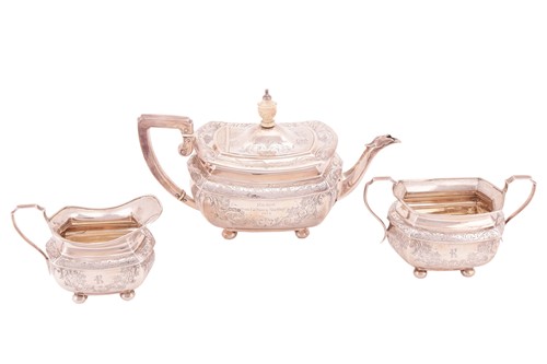 Lot 311 - An Edwardian silver three piece bachelor tea...