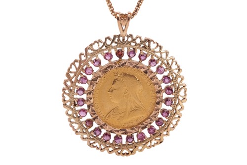 Lot 146 - A Victorian sovereign pendant on chain,...