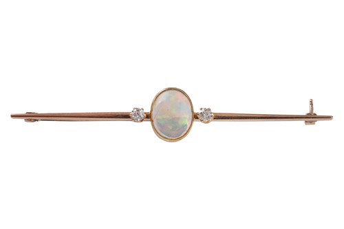 Lot An opal and diamond bar brooch, the millegrain...