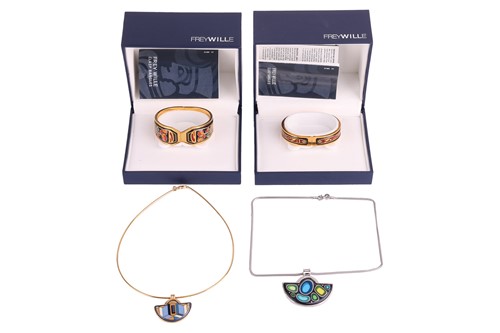 Lot 17 - A pair of half moon pendant necklaces and two...