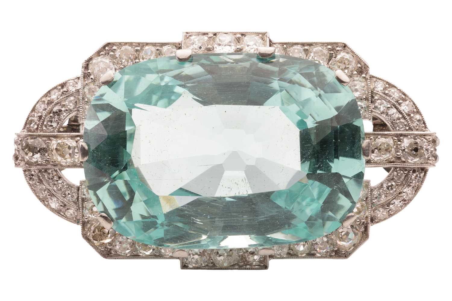 Lot 129 - An Art Deco aquamarine and diamond brooch,...