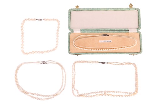 Lot 14 - A collection of four cultured pearl necklace;...