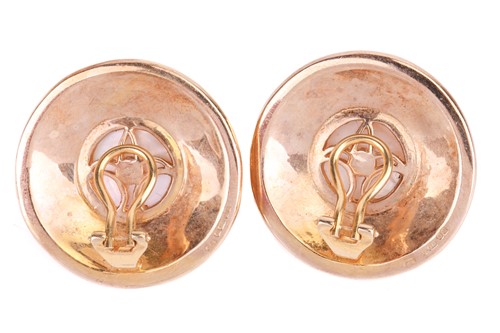 Lot 32 - A pair of mabé pearl clip-on earrings in 9ct...