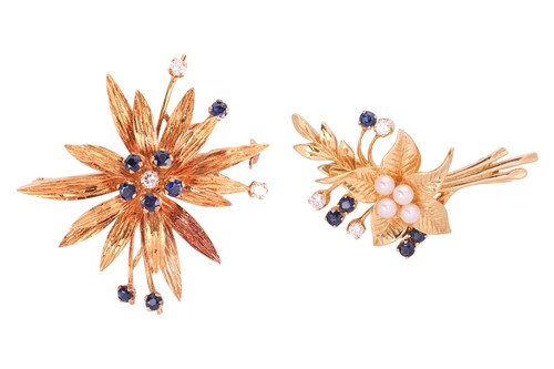 Lot 30 - Two gem-set spray brooches in 18ct gold; to...