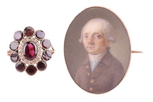 Lot 8 - A George III garnet cluster dress ring, and a...