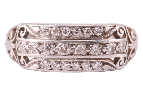 Lot 79 - A multi-row diamond-set ring, the three rows...